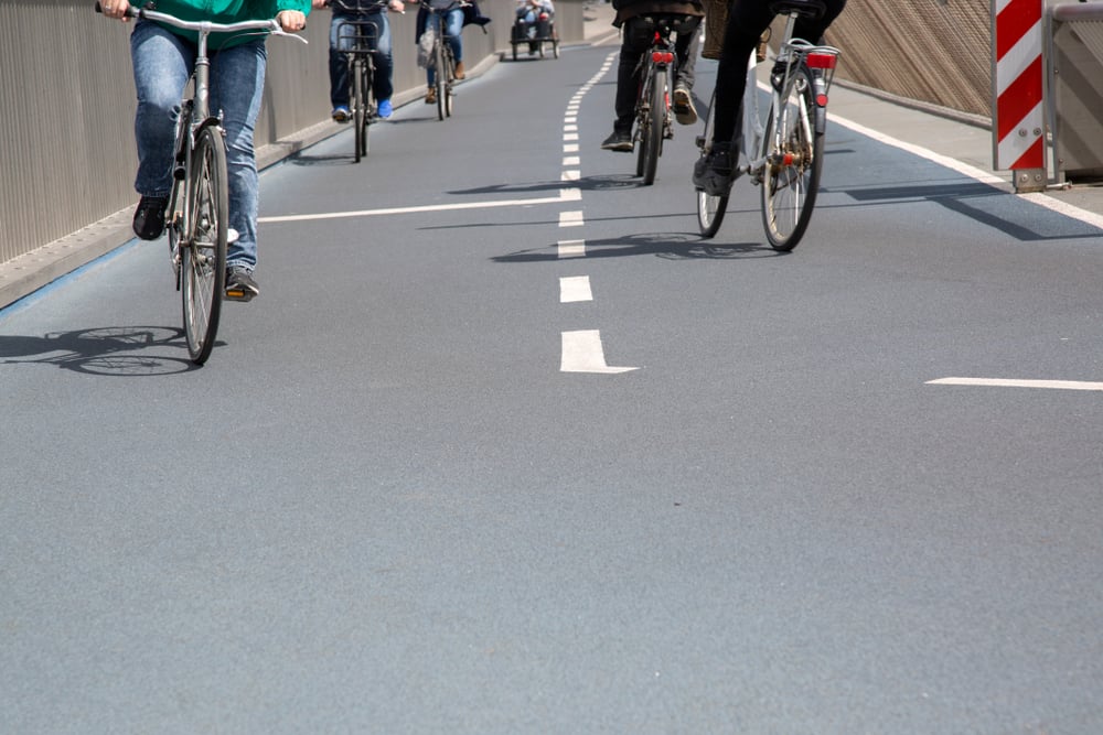 Bike Lane with Cyclists, Copenhagen; Denmark Bike Lane with Cyclists, Copenhagen; Denmark